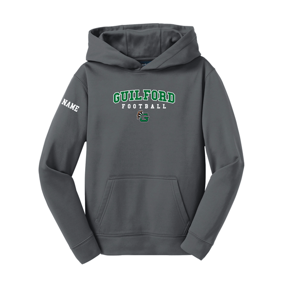 Guilford Football - Grey Youth Sport-Wick® Fleece Hooded Pullover (Personalized)