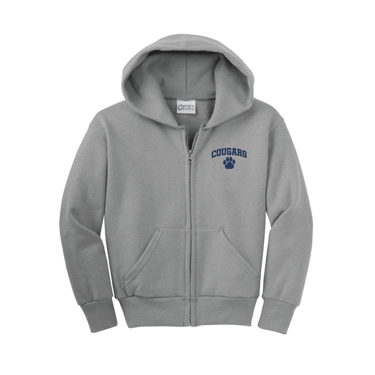 Killingworth Elementary - Athletic Grey Youth Core Fleece Full-Zip Hooded Sweatshirt (Personalized)